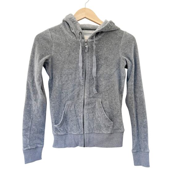 Hollister Gray Velour Full Zip Hoodie Sz XS - Picture 1 of 6